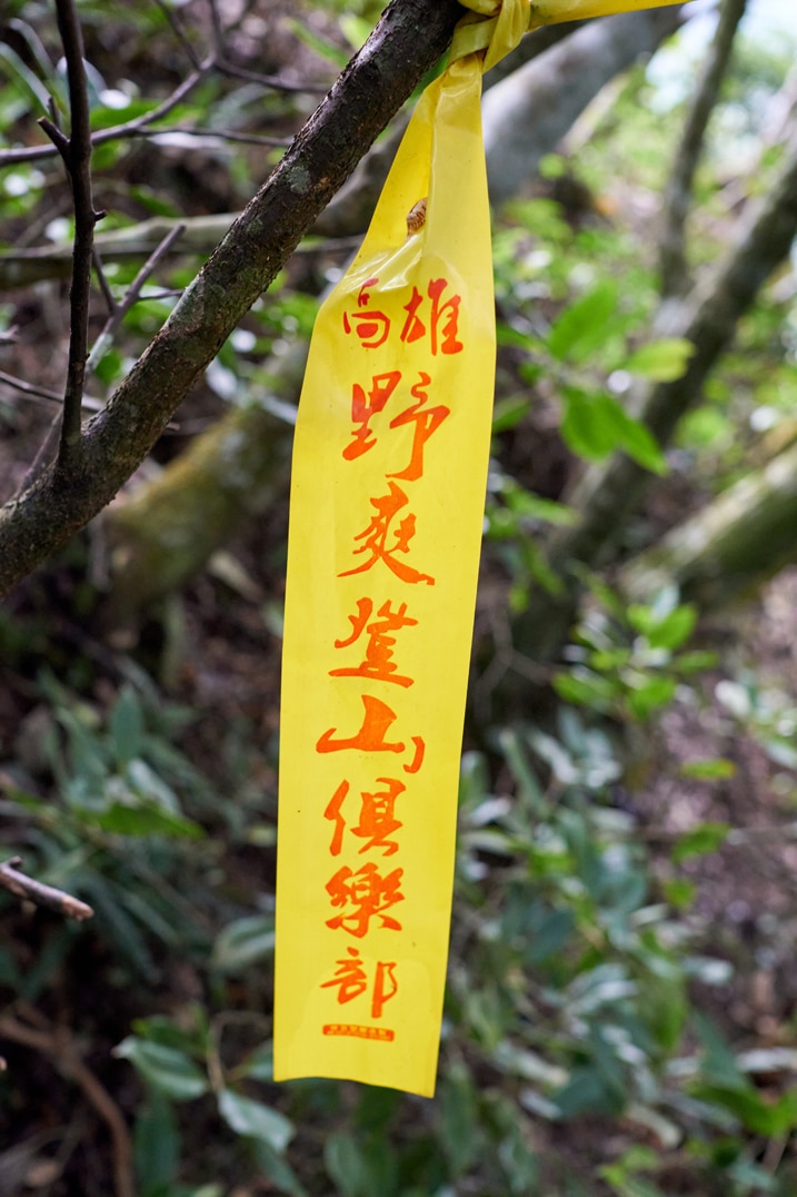 Closeup of yellow trail ribbon with red chinese writing