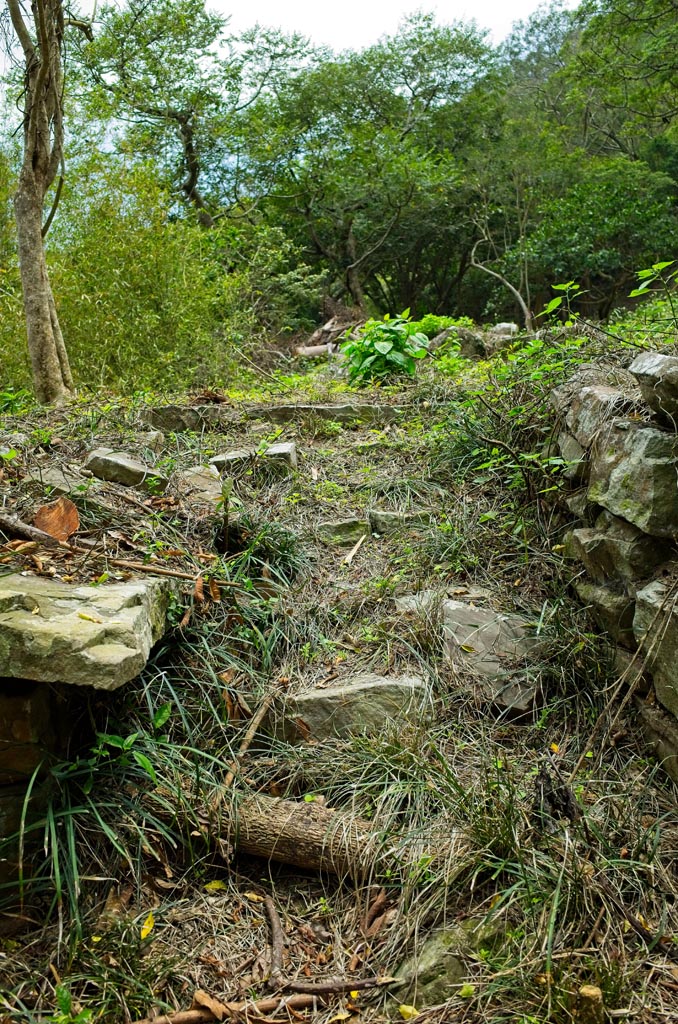 Makeshift stairs between stacked rocks