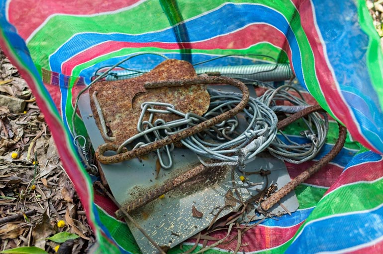 Colorful bag of trap-making materials
