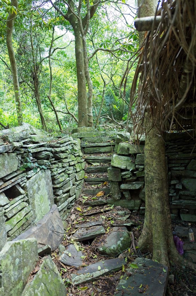 Stone foundation with stairs leading up