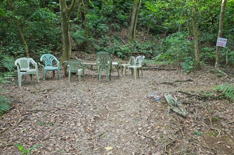 Open area - trees in background - many chairs and table