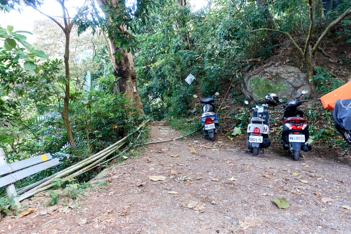 Parking lot with scooters - trail head