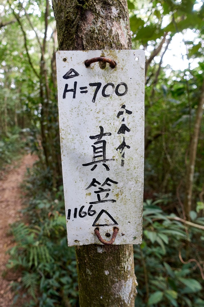 White sign in Chinese attached to a tree
