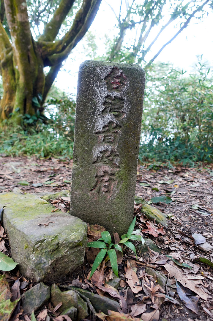 Stone marker stickout out of ground with Chinese writing