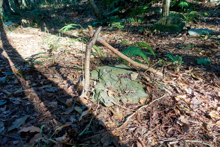 Two sticks propping themselves up - string tied to one