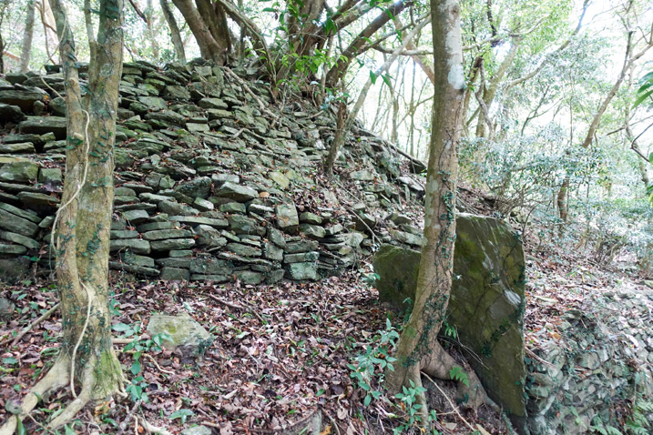 Large stacked stone wall - trees around