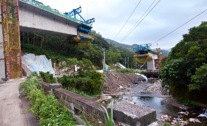 Construction on bridge overpass - river below