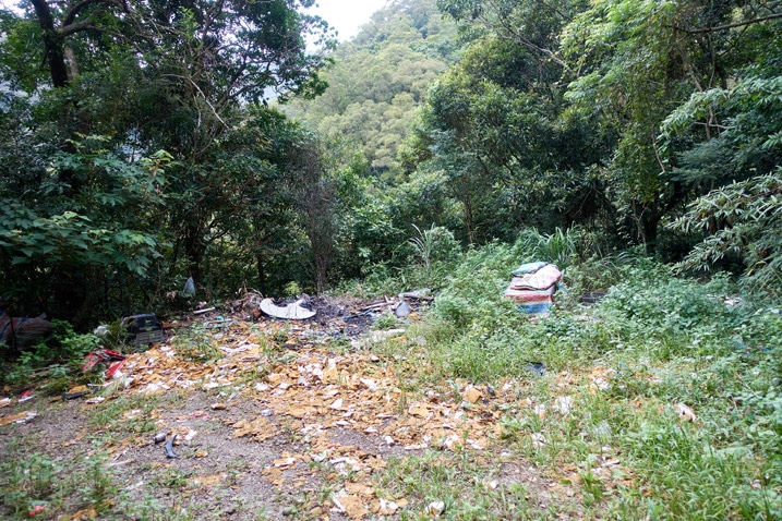 Open area with garbage dumped all over