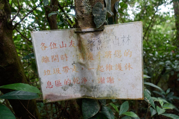 Laminated sign attached to a tree - Chinese writing